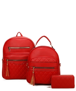 Quilted Backpack Set 3in1 Bag LF377T3 RED
